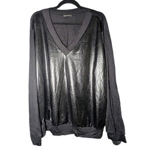 Storyteller Black Faux Leather Super Soft Mixed Media Top 3X NWOT